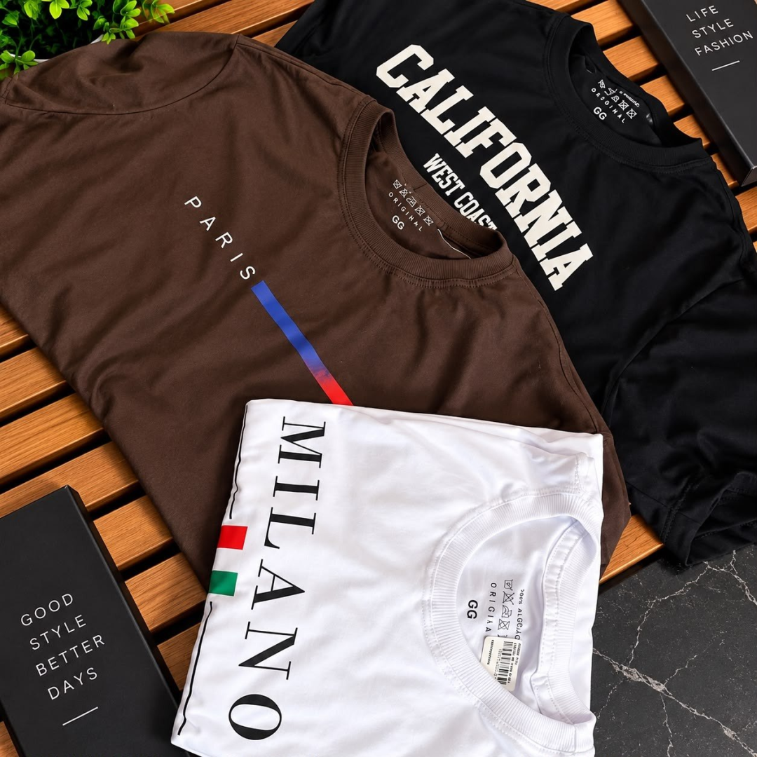 Kit com 3 Camisetas 100% Algodão Premium