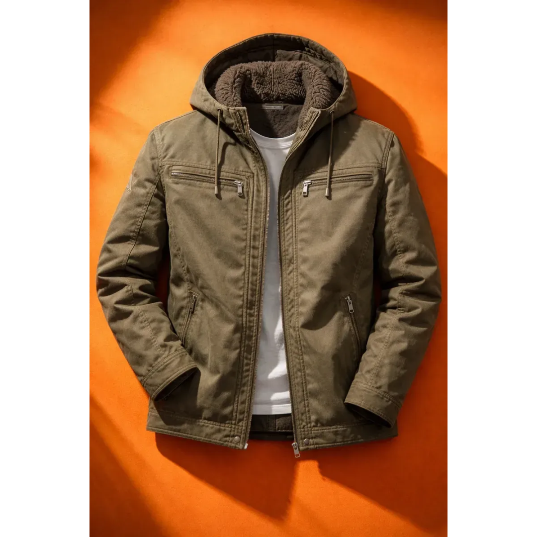 Jaqueta De Sarja Masculina Plus Size Capuz Removível Forrada