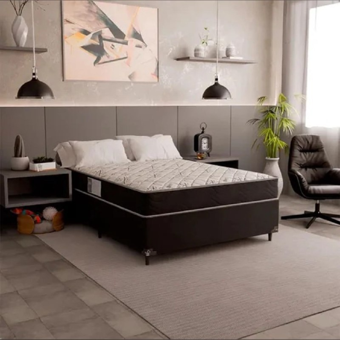 Cama Box Casal + Colchão D33 One Face Suede Preto