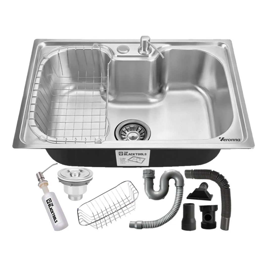 Cuba Cozinha Pia Gourmet Em Aço Inox 60x42cm 35l Com Acessórios Kit Completo Válvula Sifão Genova Vcb200 The Black Tools