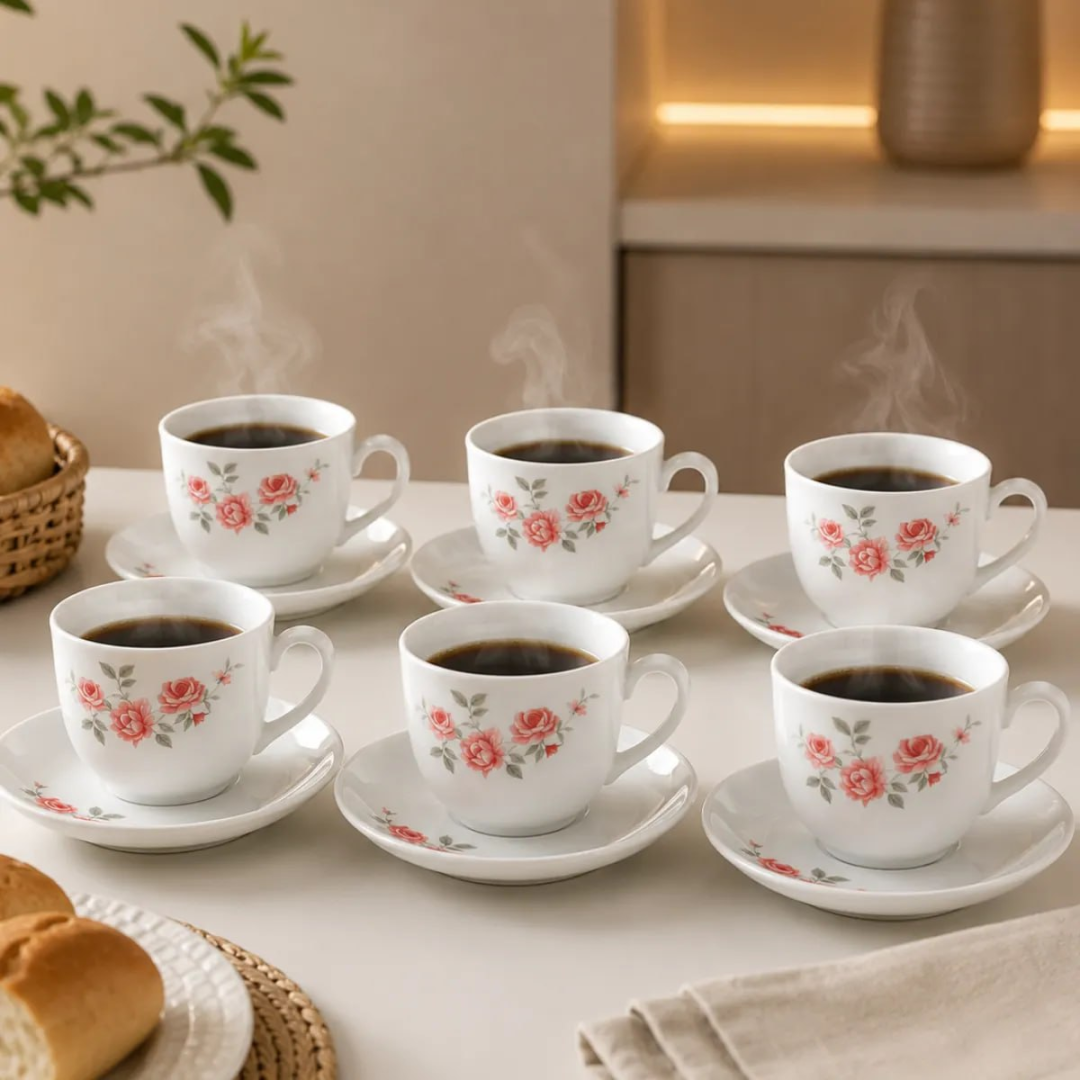 Jogo De Xicaras E Pires Vidro Café Chá 12 Peças 220ml