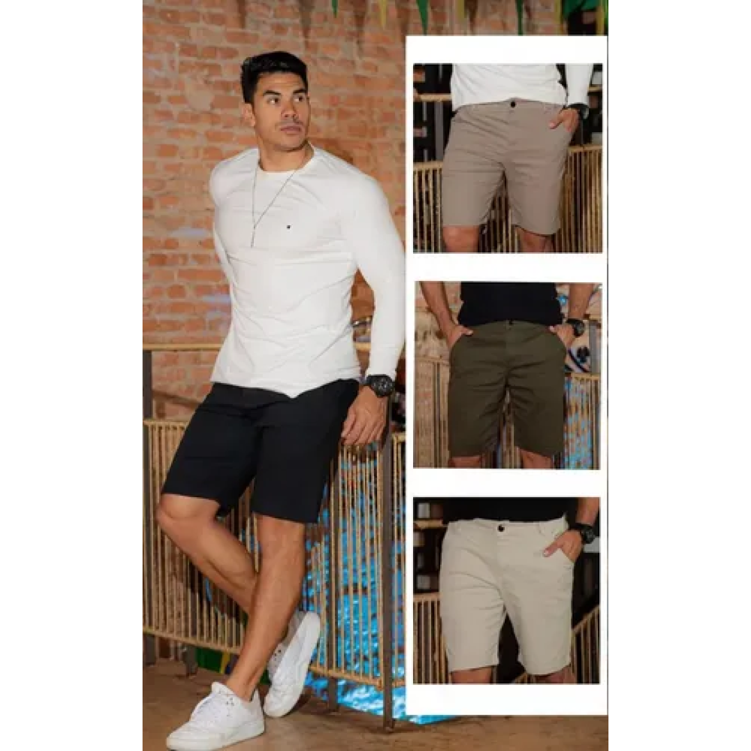 Bermuda Sarja Com Bolso Faca E Lycra
