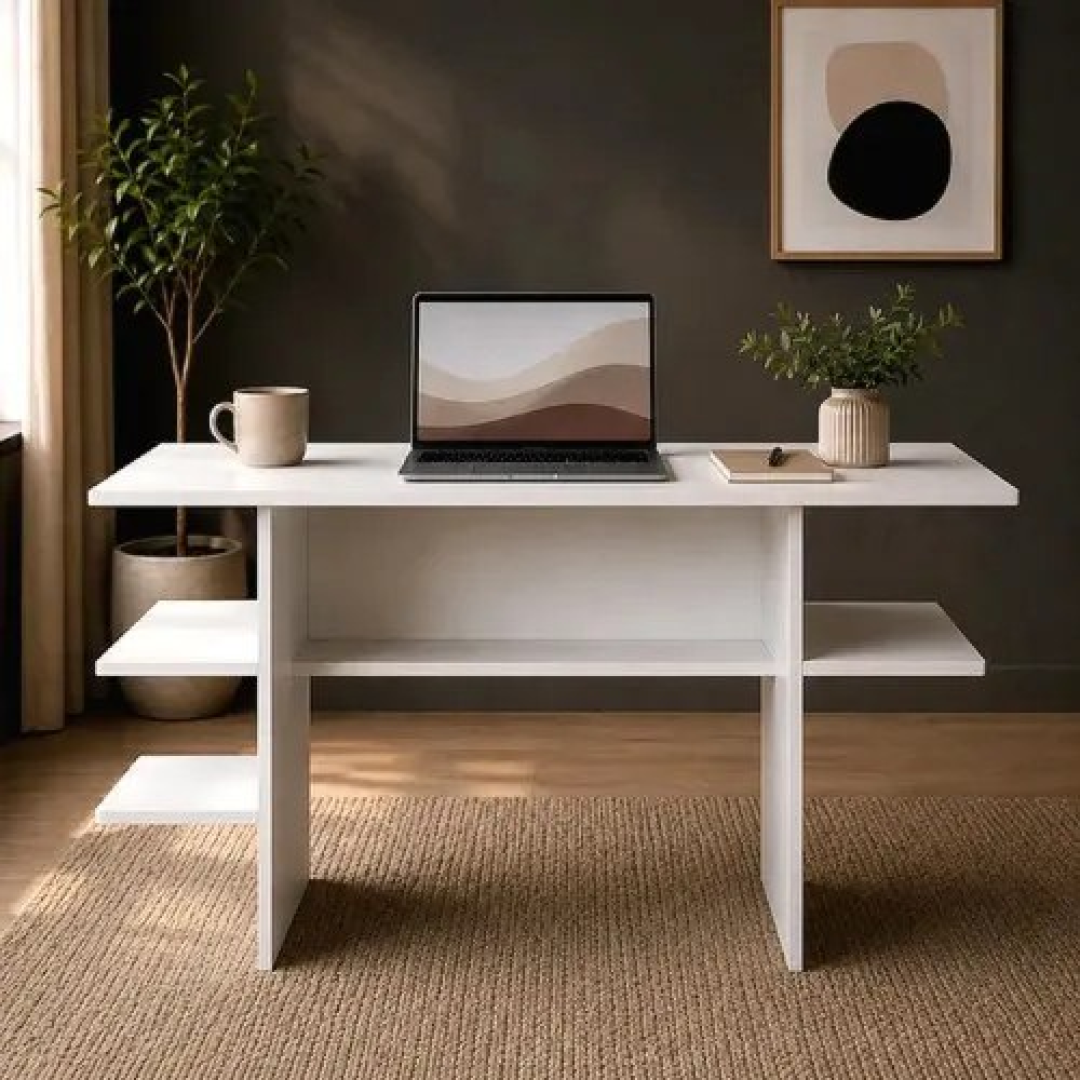 Mesa Para Computador Com Nichos Para Quarto E Estudo Moderno Branco