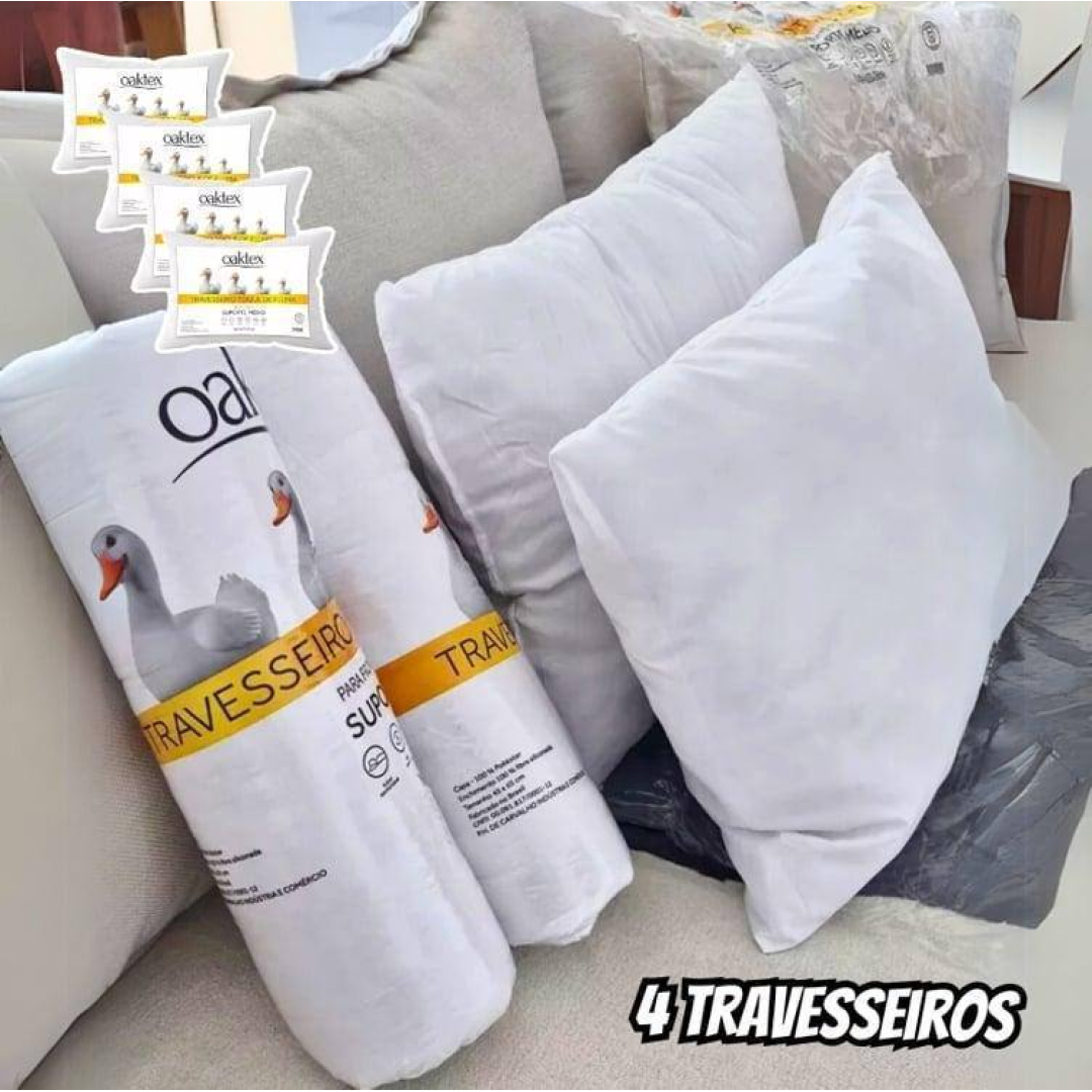 Kit 4 Travesseiros Oaktex 50x70 Antialérgico Fibra Siliconada Branco