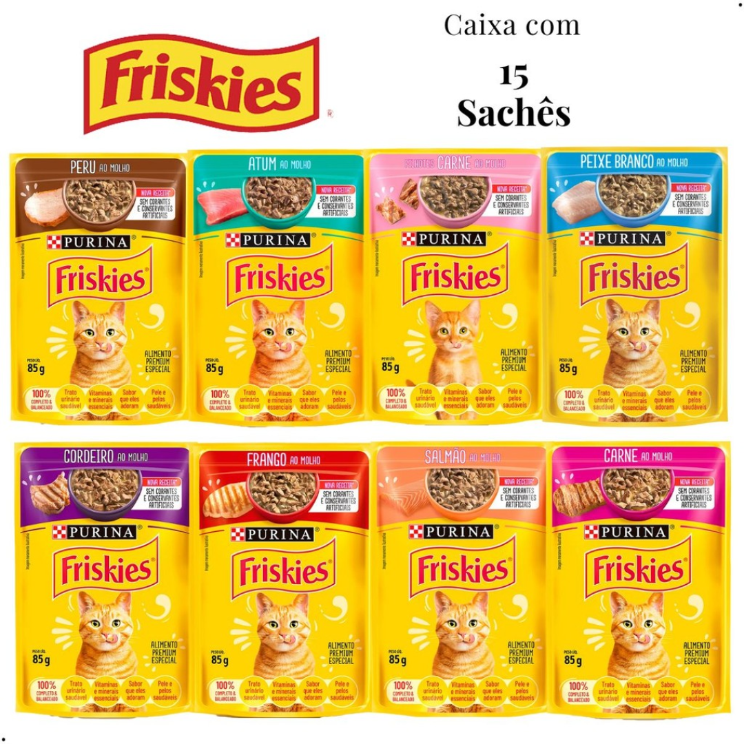 Kit 15 unid Sachê Friskies Alimento Úmido Gatos escolha o sabor
