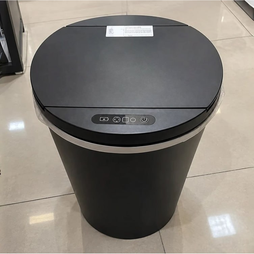 Lixeira Automática Redonda Cinza Escuro com Sensor Infravermelho e USB Recarregável, 16L para Casa/Escritório