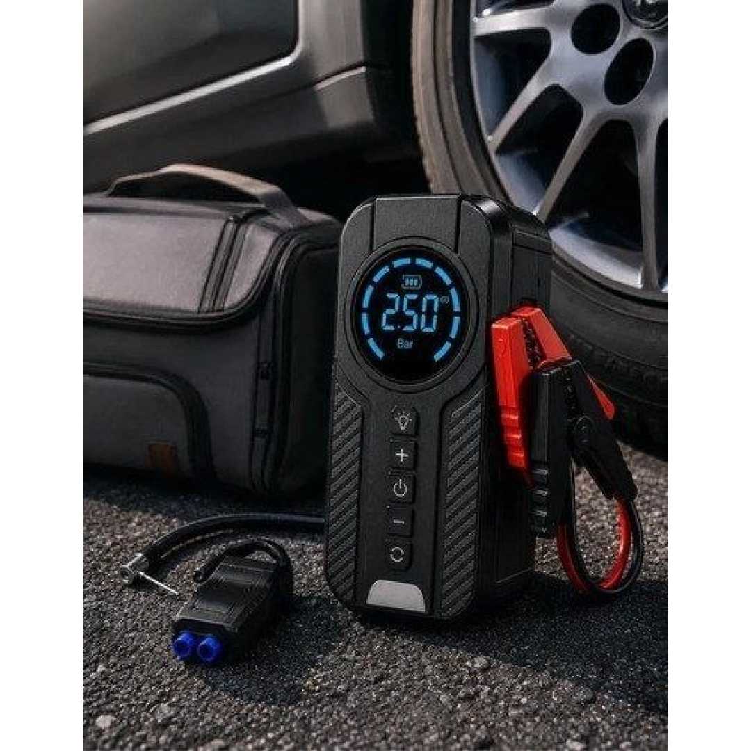 Auxiliar De Partida Bateria Carro Compressor De Ar Portátil 12V 4 funções em 1