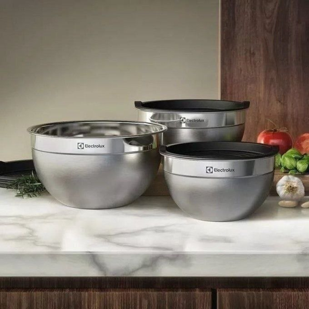 Conjunto De Bowls Tigelas De Inox Com Tampa Plásticasdofertas