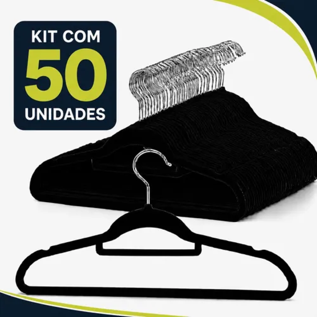 Kit com 50 Cabides Veludo De Roupa