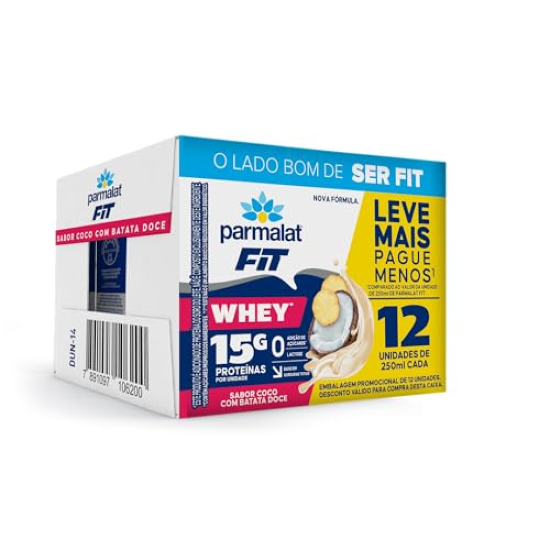 Parmalat Fit Bebida Proteica Coco com Batata Doce 15g de Proteína 250mL 12 Unidades