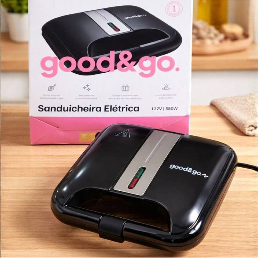 Sanduicheira Grill Elétrico Antiaderente Goo&go 750w Preto 127v