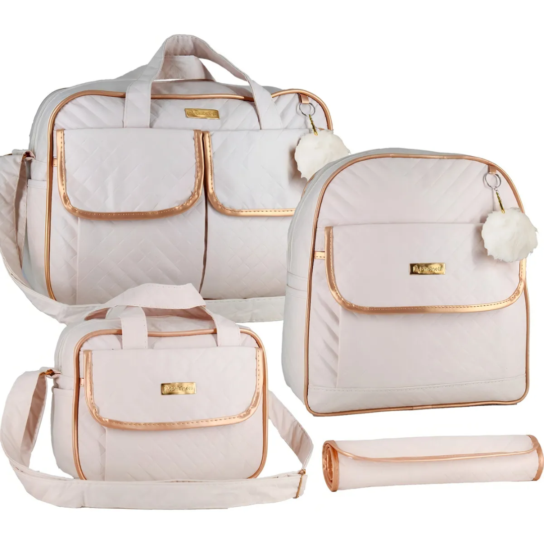 Kit Bolsa maternidade com mochila para menina e menino cor creme Bambinelli