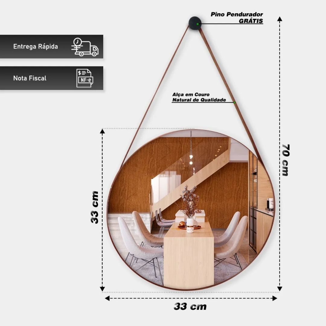 Espelho Adnet Redondo Para Banheiro/quarto/sala/30cm+brinde