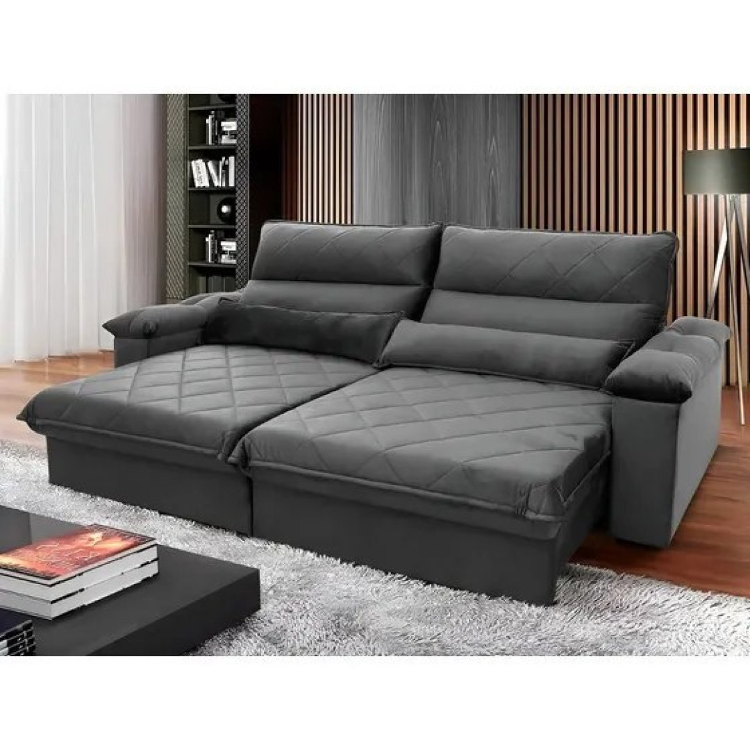 Sofá Retrátil Reclinável Grécia 2,30m Suede Velut Cinza King House