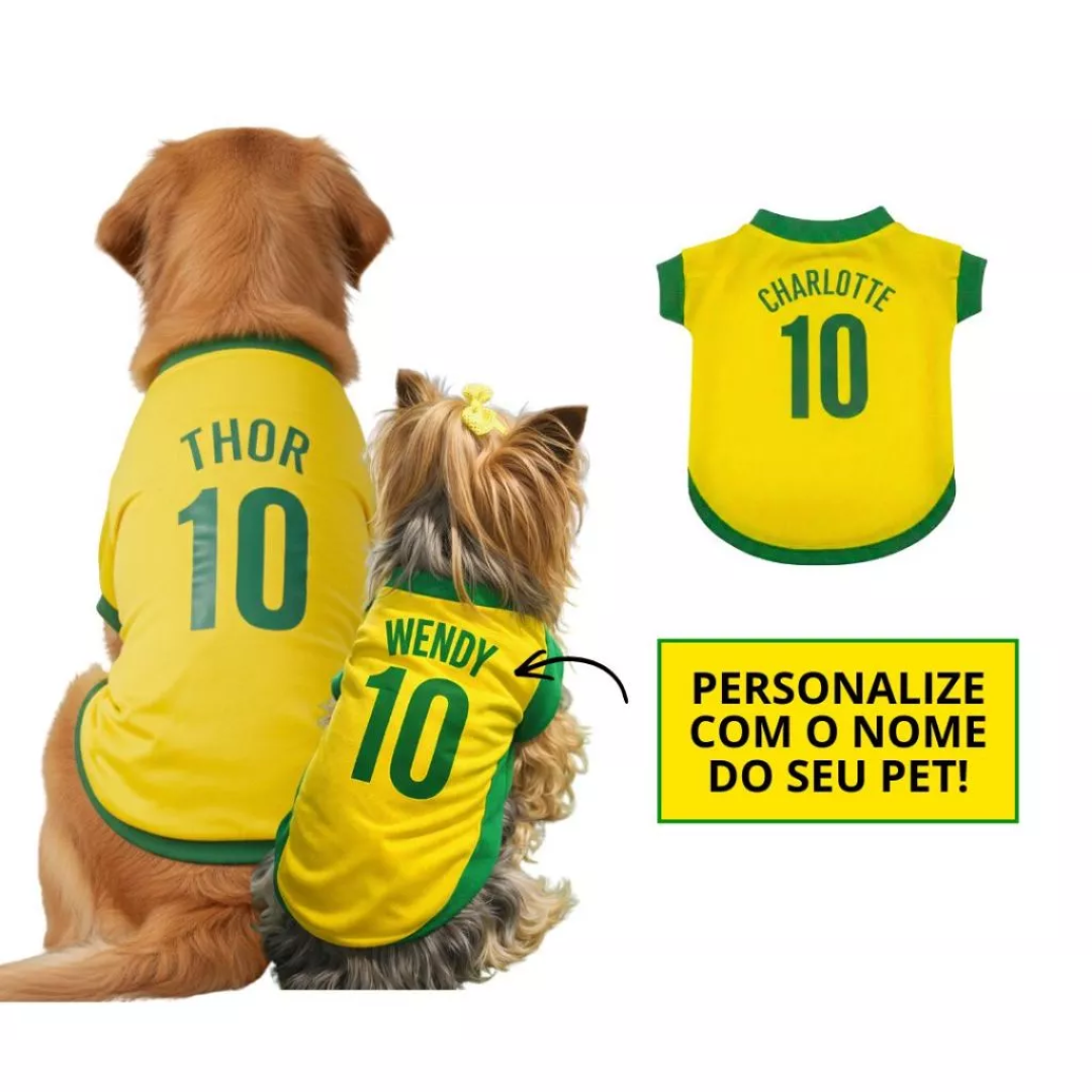 Roupinha Pet Personalizada Brasil Copa Do Mundo Cachorro E Gato