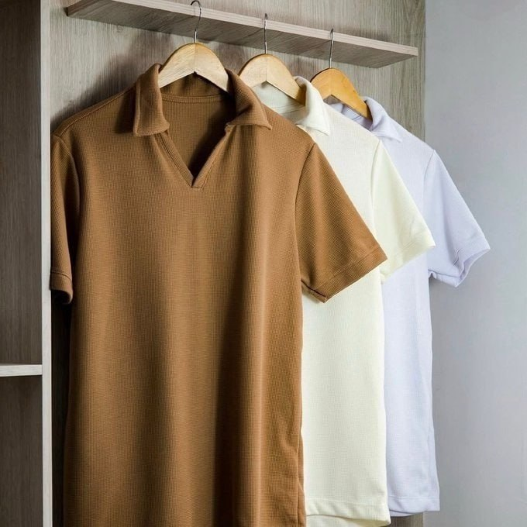Camisa Polo Texturizada Sem Botão