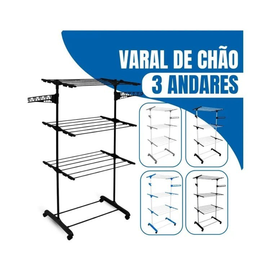 Varal de Chão Epsilon 3 Andares Dobrável com Rodas