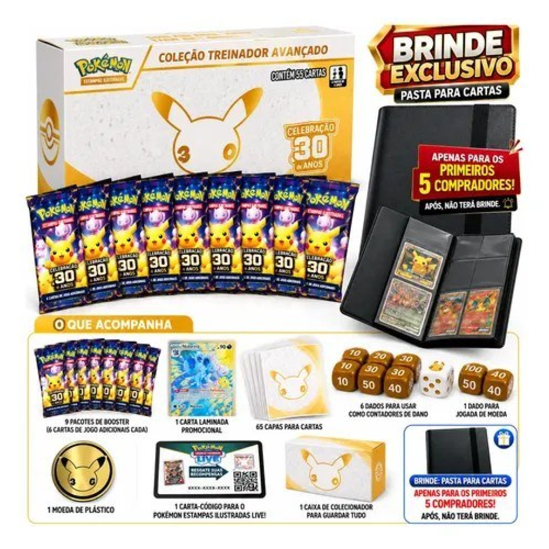 Pokémon Treinador Avançado Celebração 30 Anos Com 55 Itens