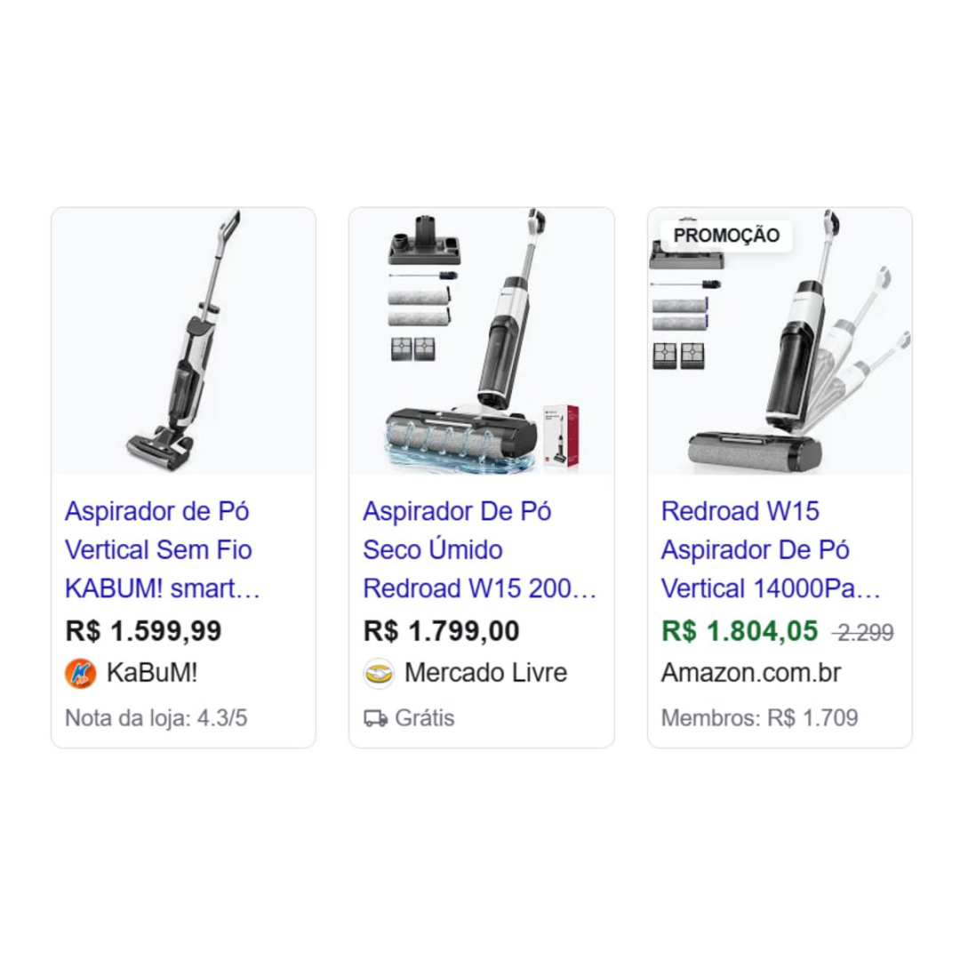 Aspirador De Pó Vertical e Sem Fio Redroad W15 Seco Úmido Aspirador Vertical Passapano 200W 910ml Branco
