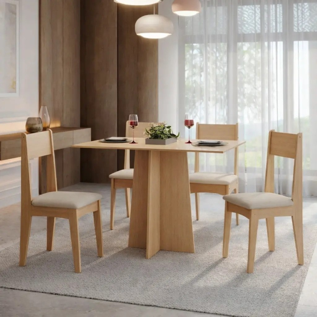 Conjunto Sala de Jantar Mesa Com 4 Cadeiras Amanda