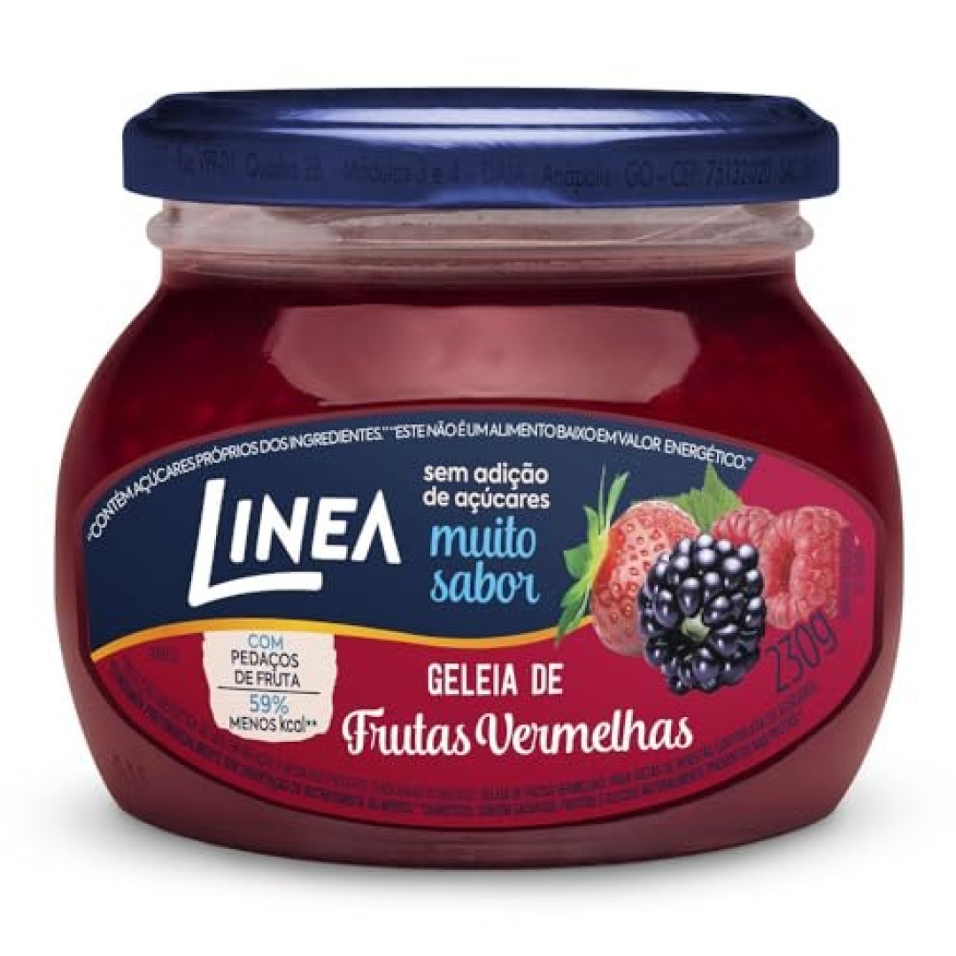 Linea Geleia de Frutas Vermelhas 230g Sem Adição de Açúcar, Com Pedaços de Fruta