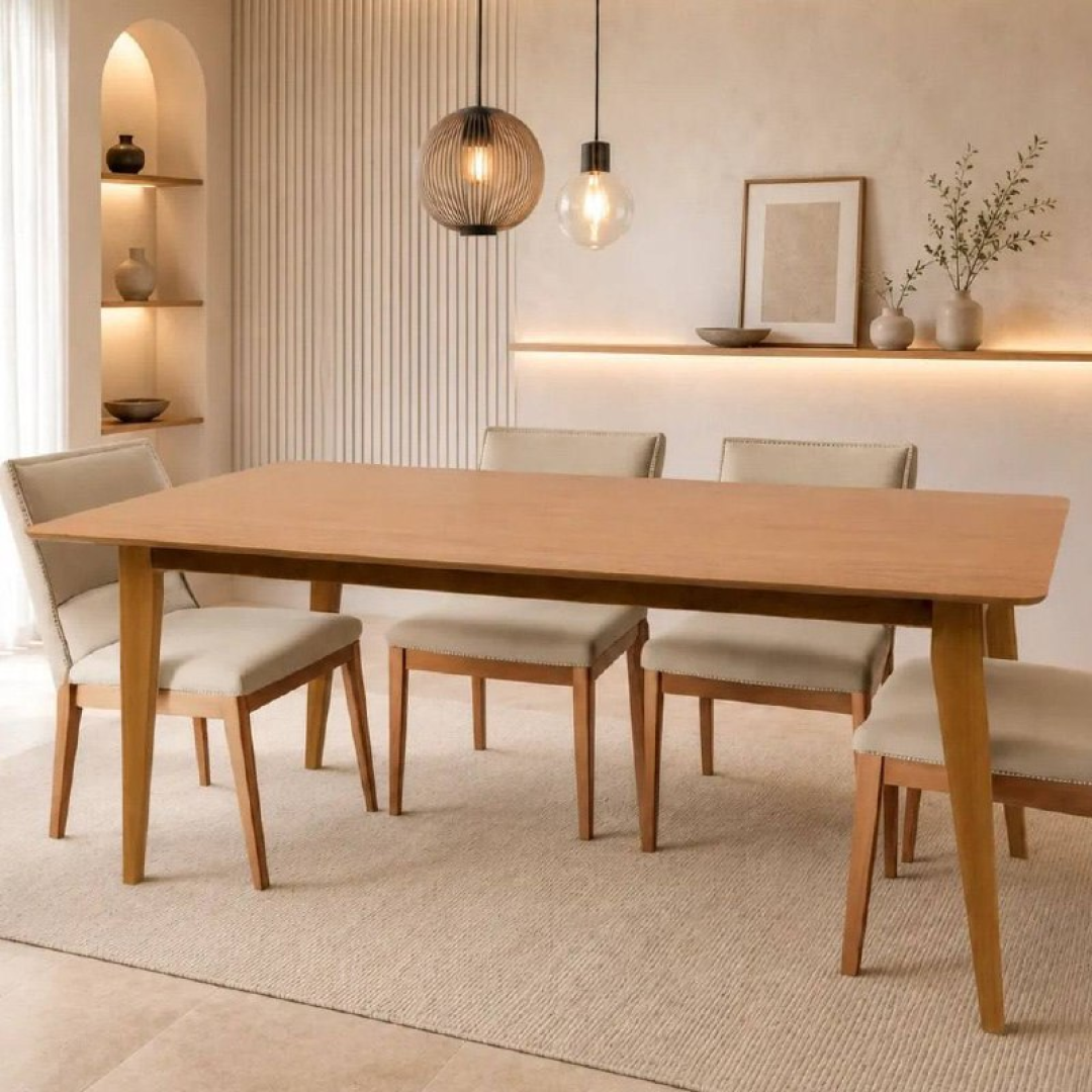Mesa De Jantar Retangular 6 Lugares Evora 180 X 90 Amadeirado Madeira Maciça