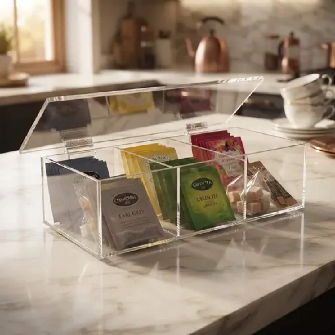 Caixa Organizadora Porta Chá,saches De Açúcar E Condimentos  Transparente