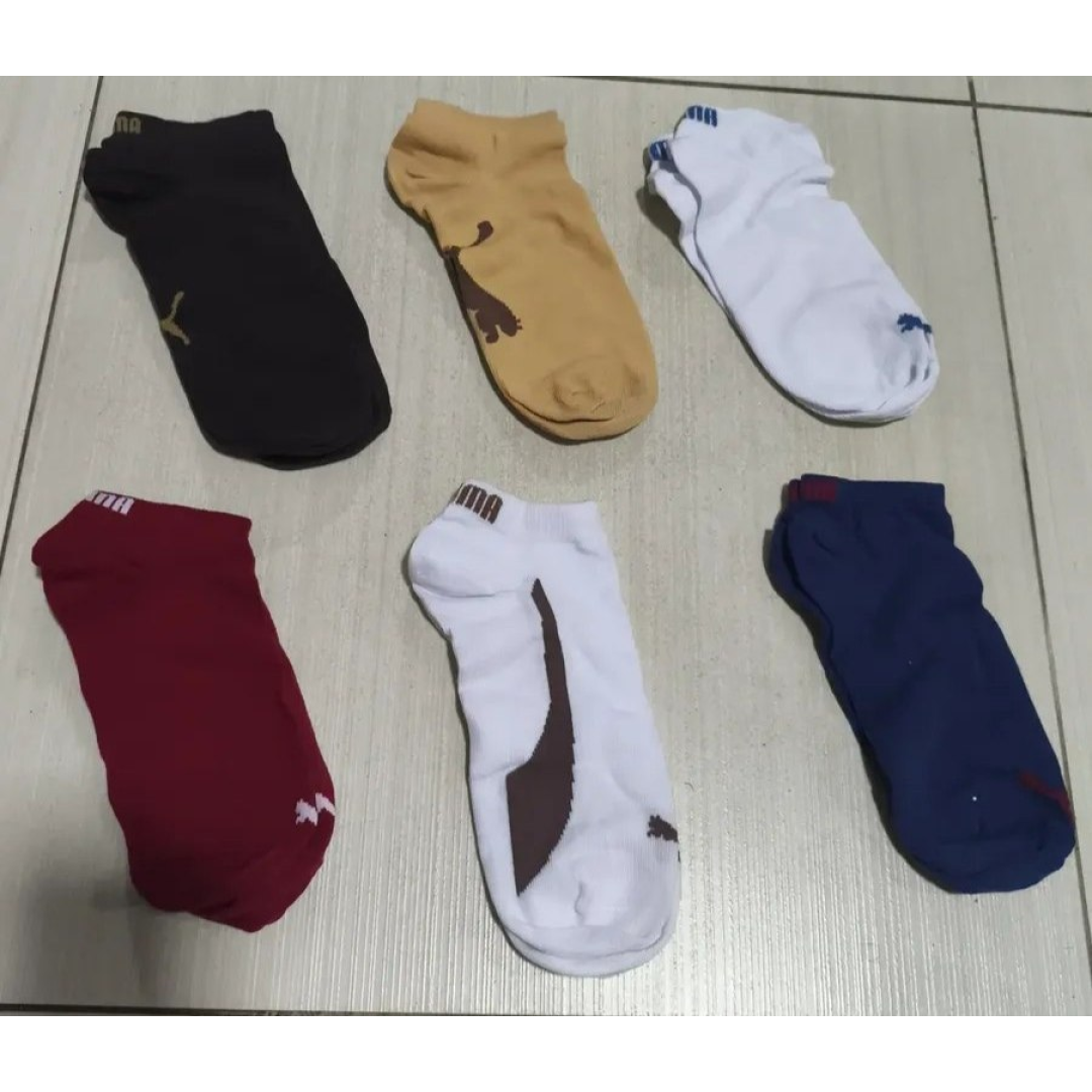 Kit 6 Pares Meia Puma Cano Curto Soquete Masculina Academia 1 Marrom - 1 Off White - 3 Pretos - 1 Verde Militar Meia Algodão Confortável 39-43
