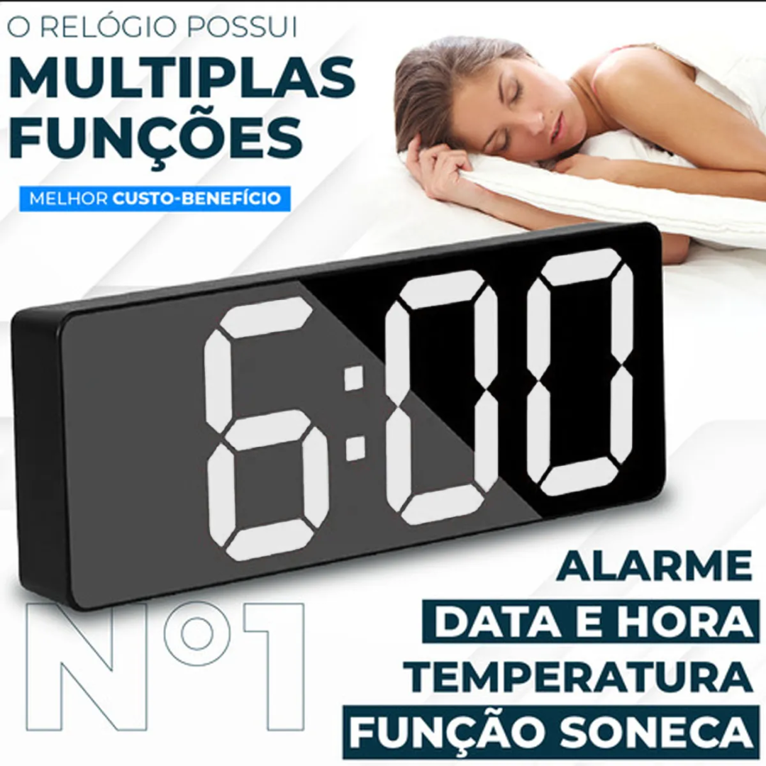 Relógio Digital De Mesa Led Com Data E Despertador Marca Homeroarte Branco