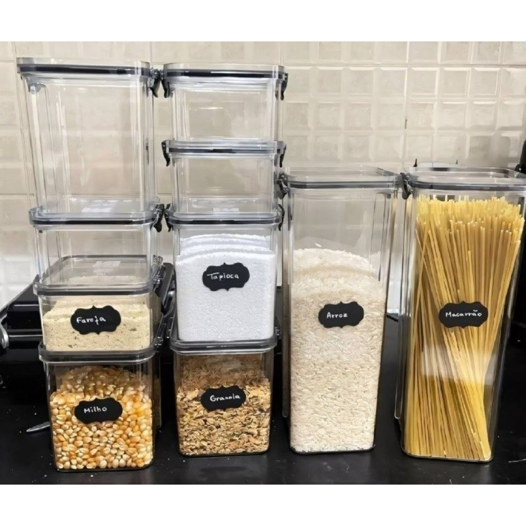 Kit com 15 Potes Herméticos Tampa com Trava