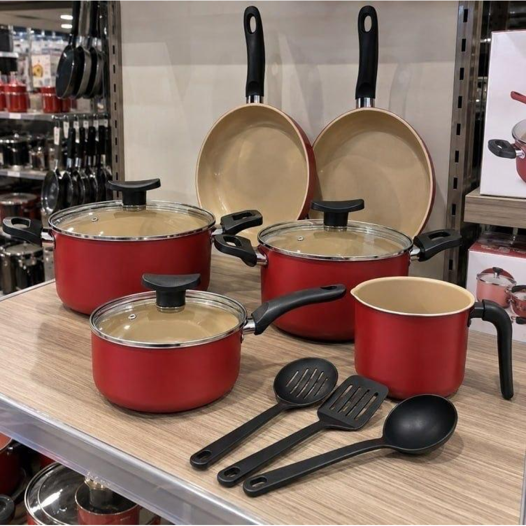 Conjunto Panelas Antiaderente 10 Peças Teflon Várias Cores