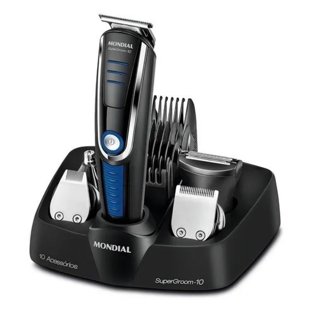 Aparador De Pelos Super Groom 10 Mondial Bivolt Bg-03 Preto/azul 127/220v