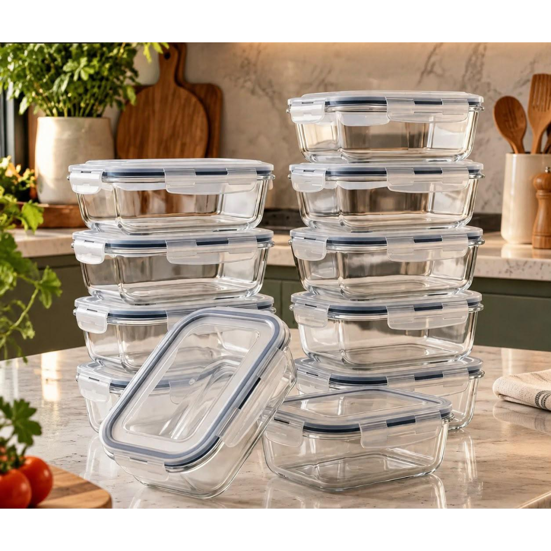 Kit com 10 Potes de Vidro Marmita Hermético 640ml