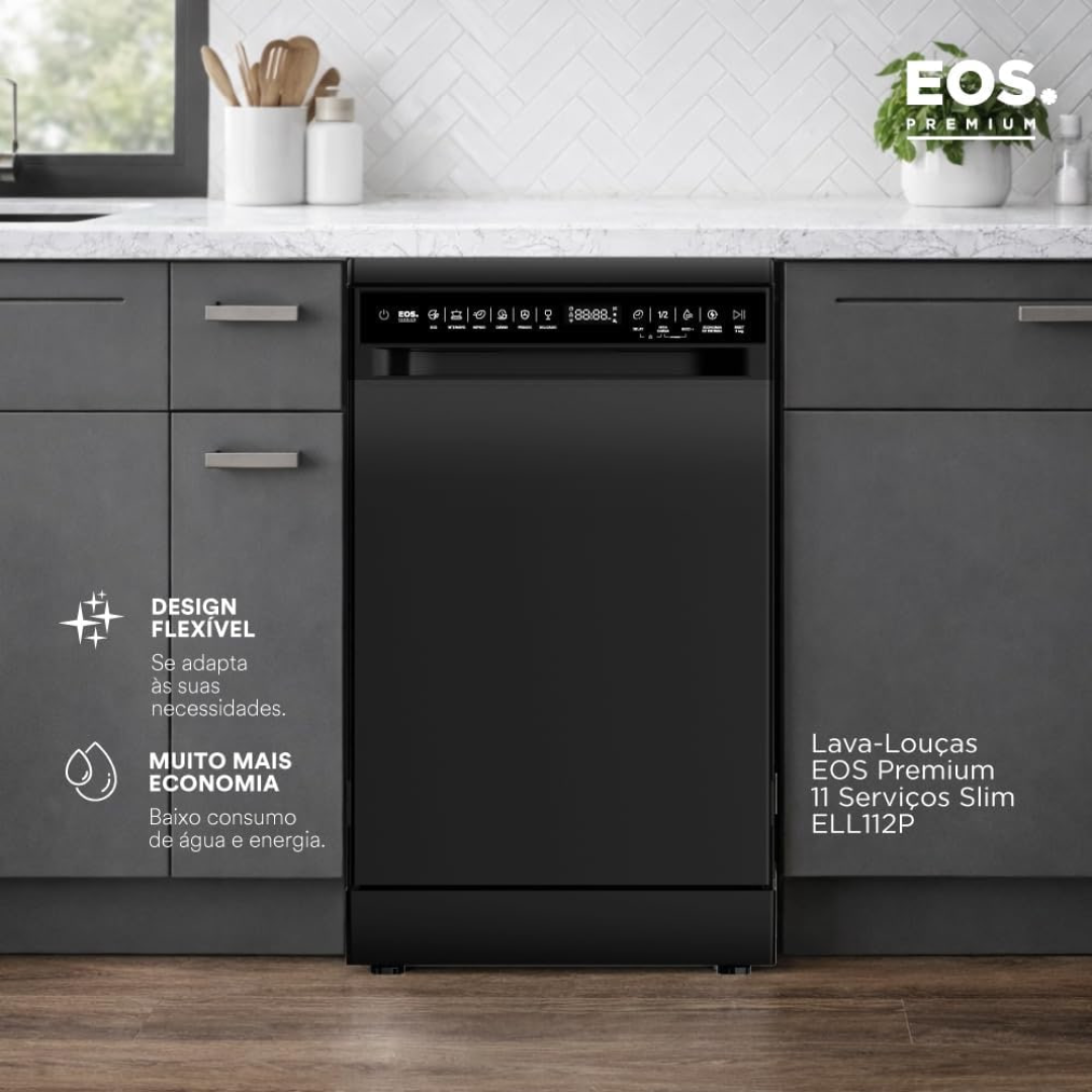 Lava-louças Eos Premium 11 Serviços Slim All Black Ell112p 110v