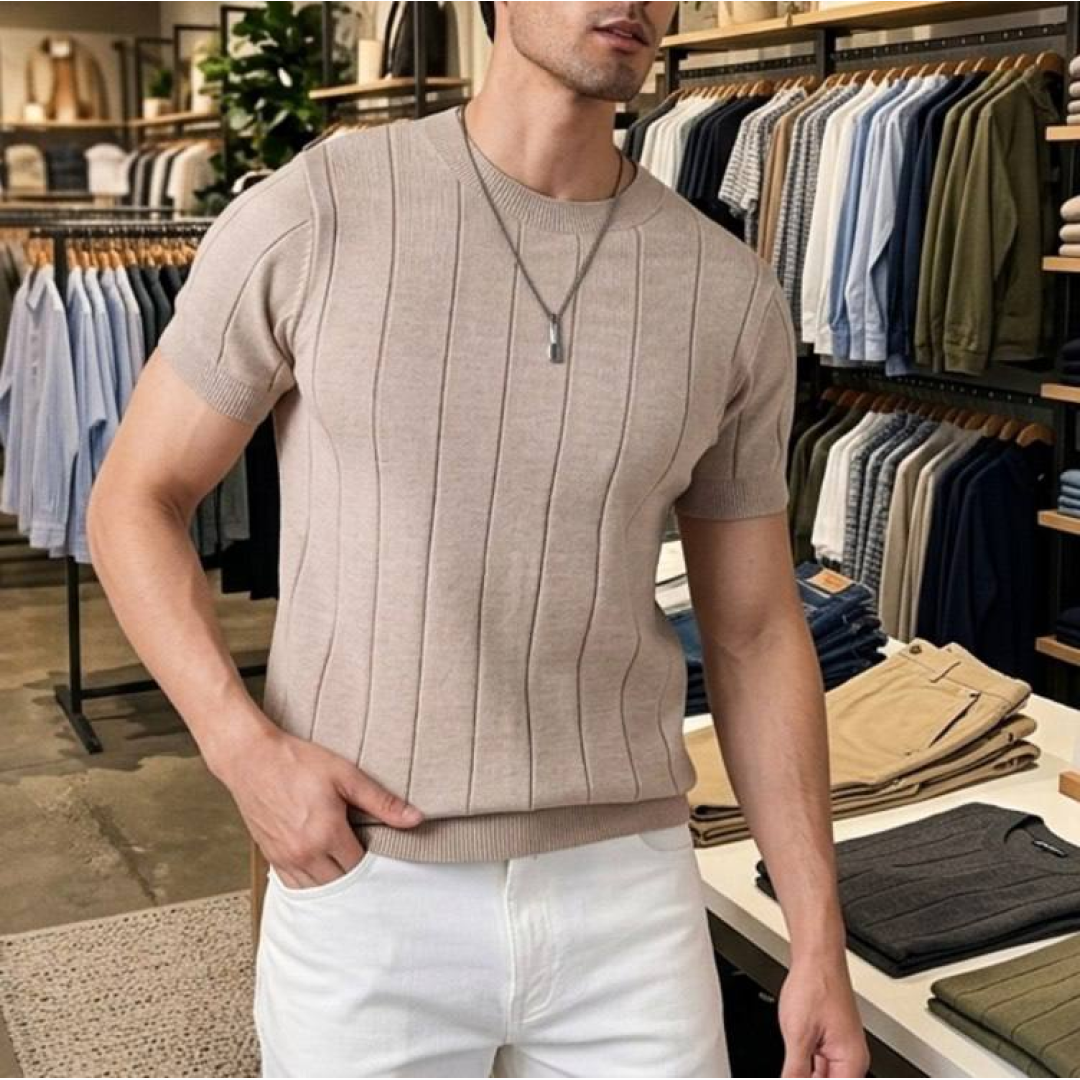 Blusa Masculina Básica Manga Curta Canelada Tricot Modal