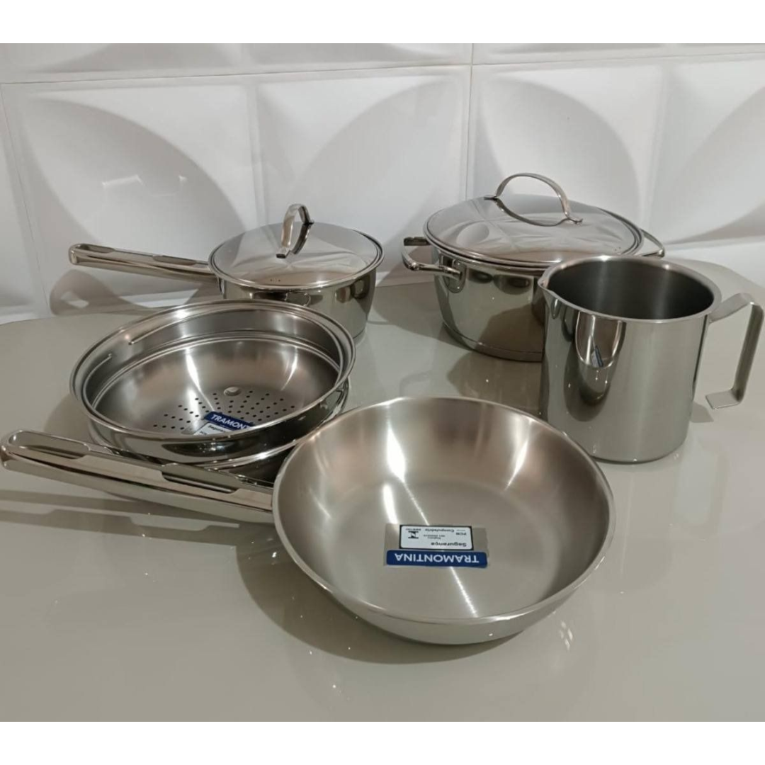 Jogo de Panelas Tramontina Allegra 5 Peças em Aço Inox com Fundo Triplo