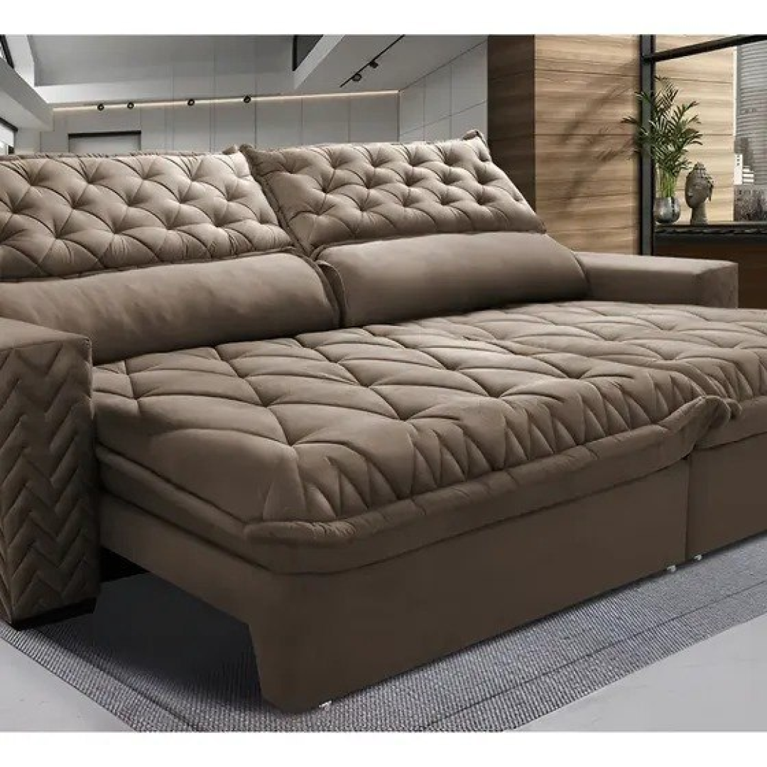 Sofá Retrátil e Reclinável 3,15m Molas Ensacadas Cama inBox Spazus Velusoft