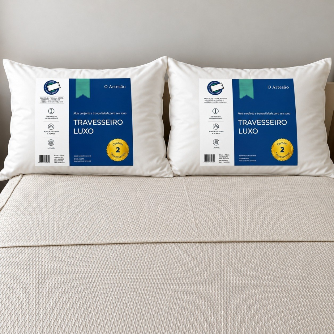 Kit com 2 Travesseiros Luxo Antialérgica 50x70