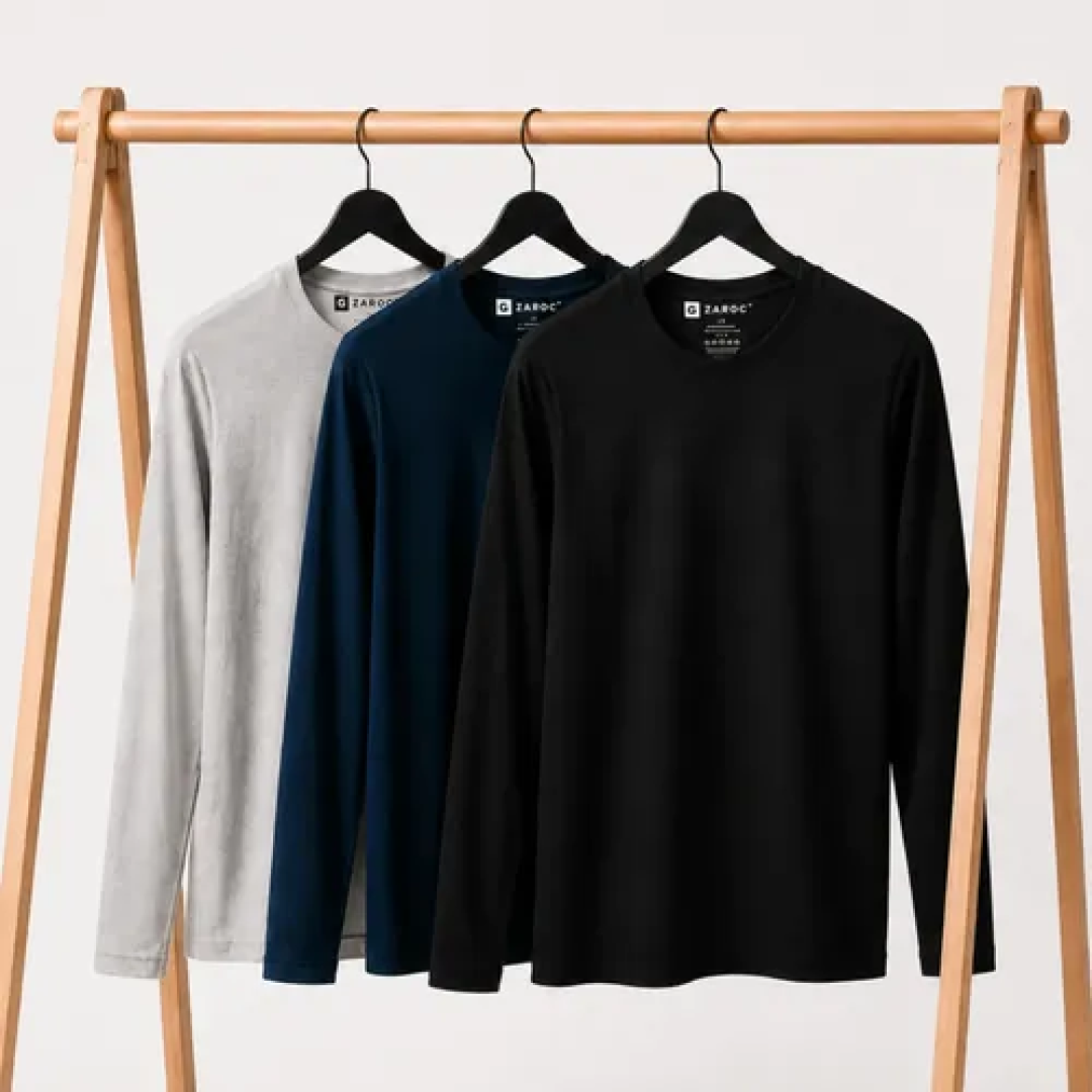 Kit 3 Camiseta Manga Longa Masculina Slim Algodão 30.1 Zaroc