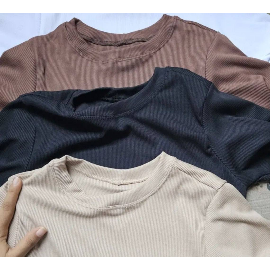Kit 4 Blusas Feminina Ribana Canelado Estilosa Básica Casual Preto, Branco, Marrom E Nude Lisa M/g (36/42)