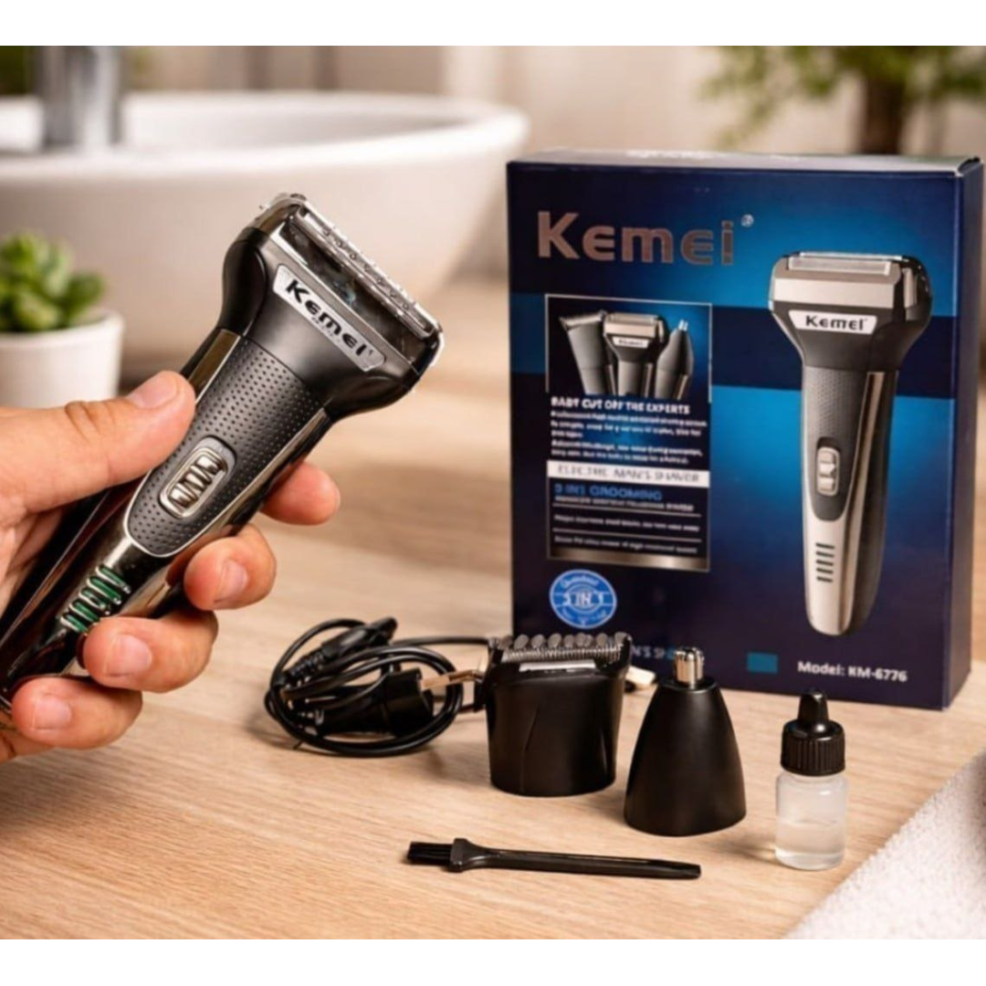 Barbeador Aparador Cortador Kemei 3 Em 1 Km-6558 Recarregável Preto 127/220v