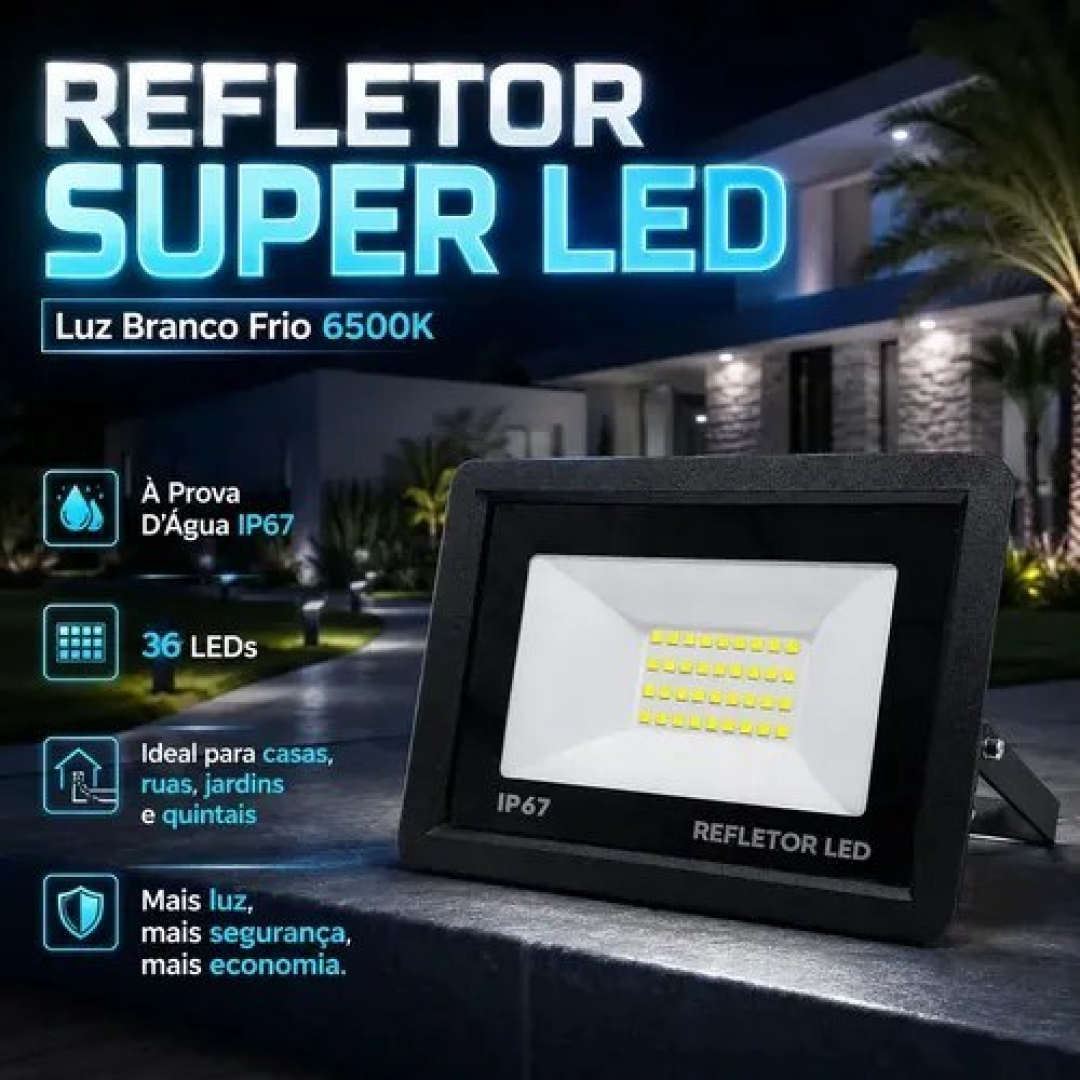 Kit 5 Refletores Led 100W Ip67 à Prova D'Água 6500K Branco Frio Bivolt