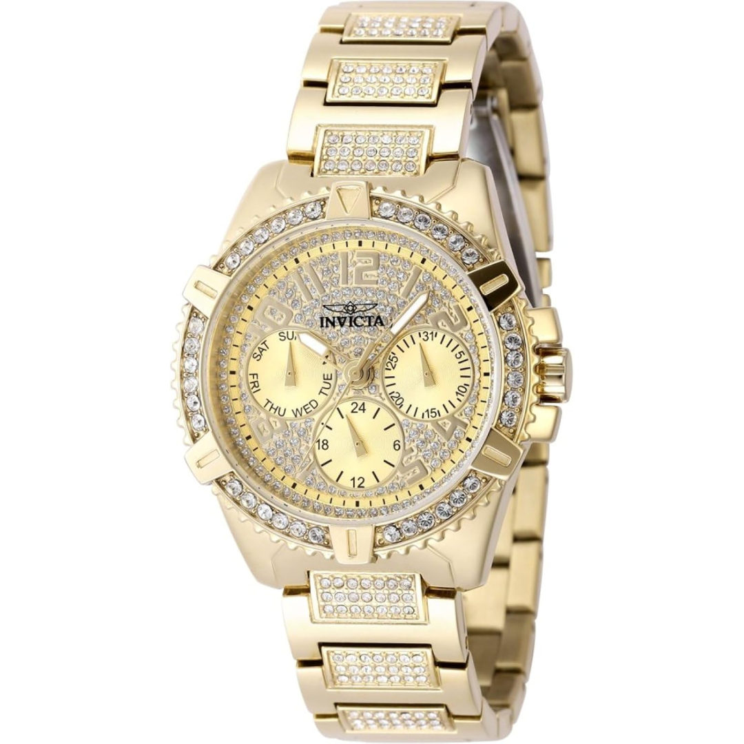 Invicta Celestial Lady 37 mm Aço Inoxidável Ouro Prata + Mostrador Dourado Quartzo VH63
