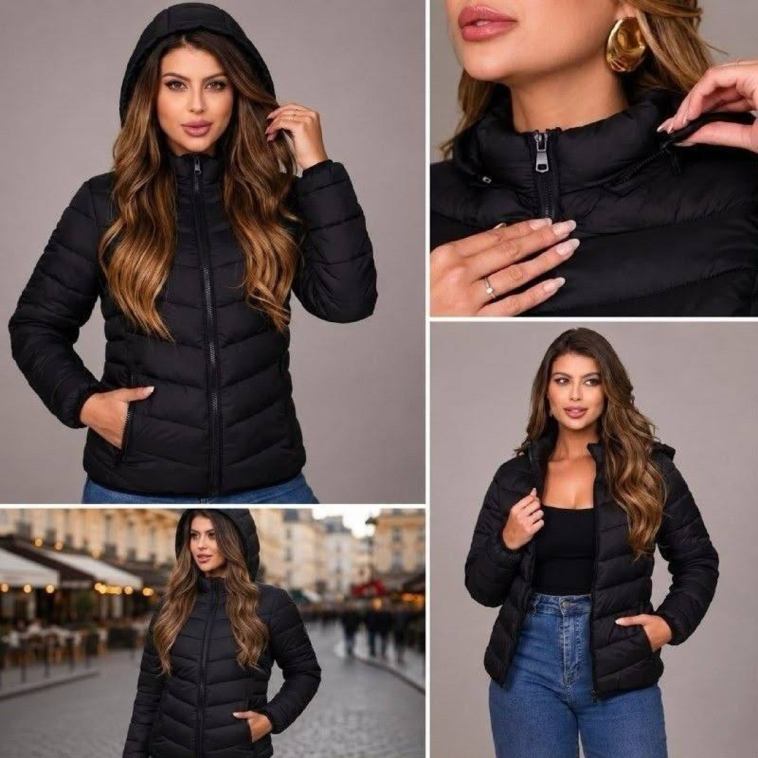 Jaqueta Feminina Bobojaco Impermeável Puffer Capuz Removível