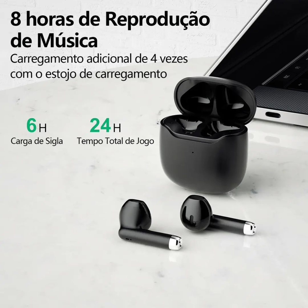 Fone de Ouvido Bluetooth 6.0 TWS 28h Bateria Som Imersivo Conexão Rápida Compatível iPhone/Android Samsung Xiaomi Preto