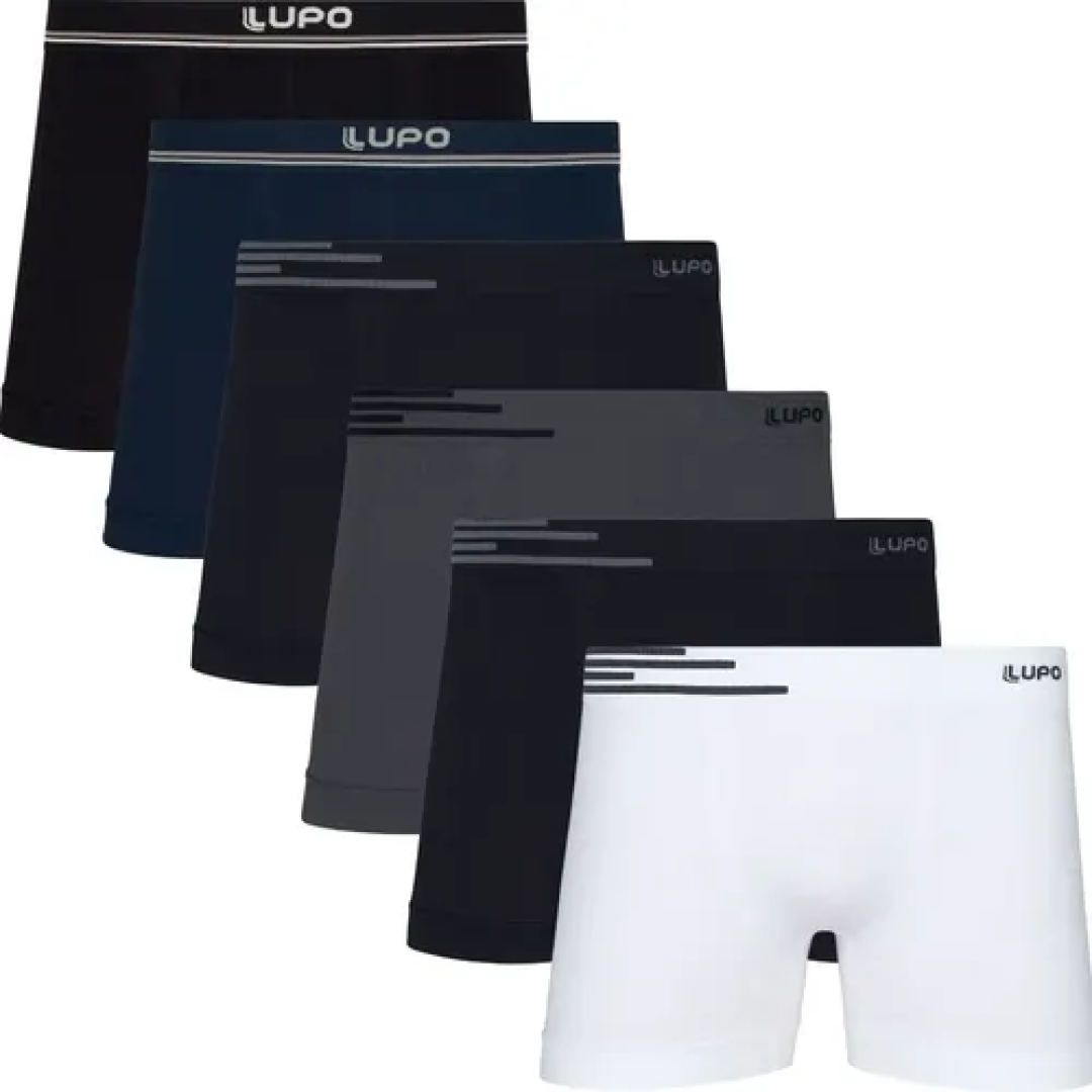 Kit com 6 Cuecas Boxer Lupo Microfibra sem Costura