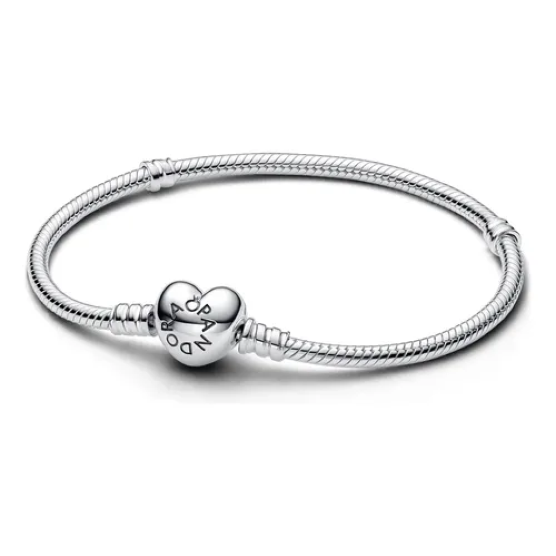Bracelete Pandora Pulseira de Prata e Fecho Coração