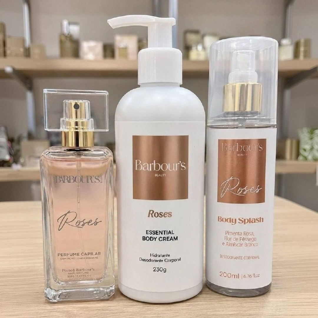 Kit Body Splash Hidratante Corporal Perfume Capilar Roses Barbour's Beauty