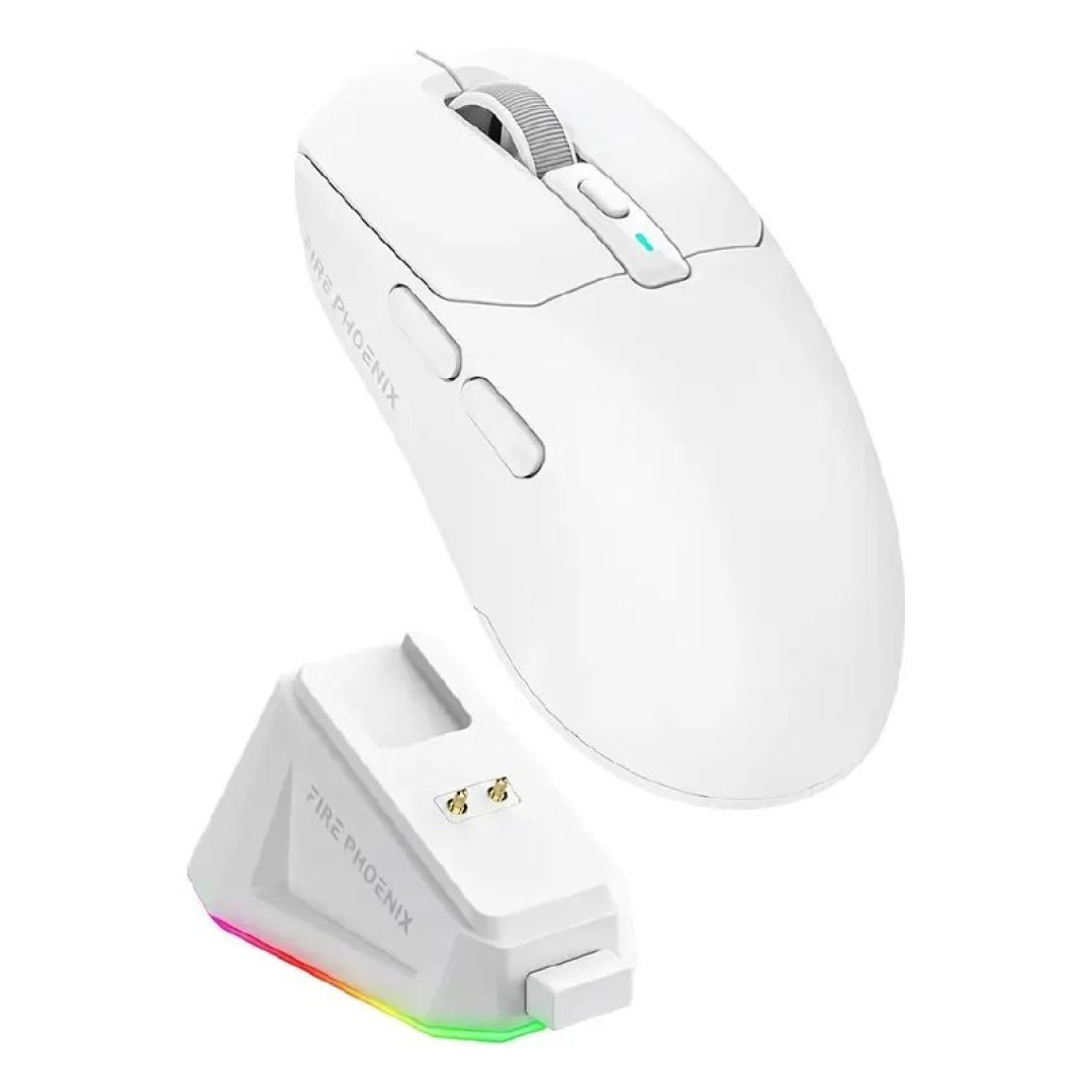 Mouse Gamer Sem Fio Fire Phoenix 24000dpi PAW3311 Branco