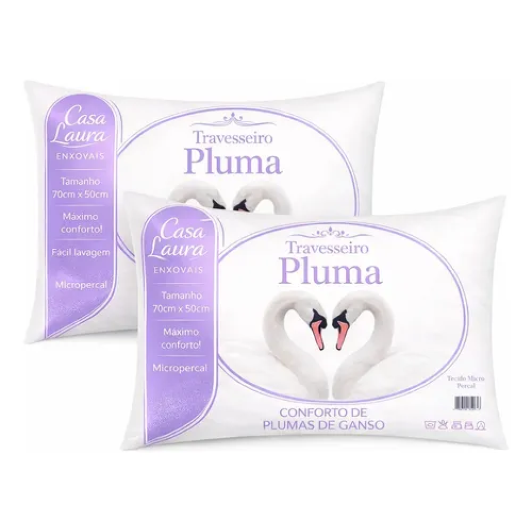 Kit 02 Travesseiro Antialérgico Pluma De Ganso 70cm X 50cm Cor Branco